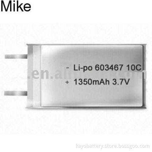 10C Li-po battery 603467 with 3.7V 1350mAh 10C